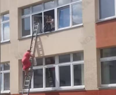 В Минске во время выборов заметили странный инцидент: член избиркома вылезала в окно с пакетом документов