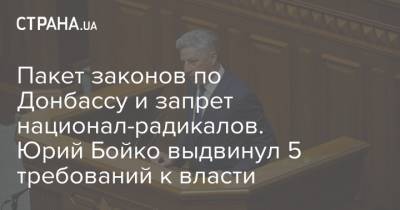Пакет законов по Донбассу и запрет национал-радикалов. Юрий Бойко выдвинул 5 требований к власти