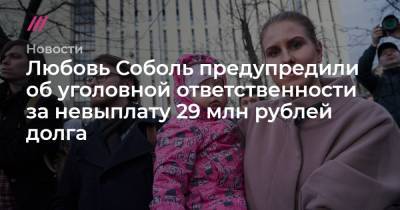 Любовь Соболь предупредили об уголовной ответственности за невыплату 29 млн рублей долга