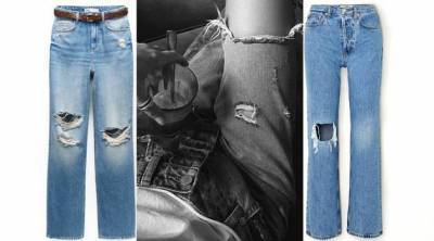 Новый микротренд осени — широкие джинсы с прорезями