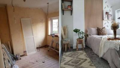 Изобретательная британка преобразила спальню, используя лишь рейки, клей и краску