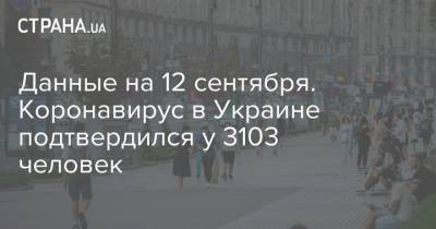 Данные на 12 сентября. Коронавирус в Украине подтвердился у 3103 человек