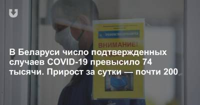 В Беларуси число подтвержденных случаев COVID-19 превысило 74 тысячи. Прирост за сутки — почти 200