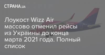 Лоукост Wizz Air массово отменил рейсы из Украины до конца марта 2021 года. Полный список