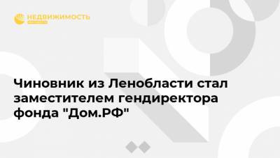 Чиновник из Ленобласти стал заместителем гендиректора фонда "Дом.РФ"