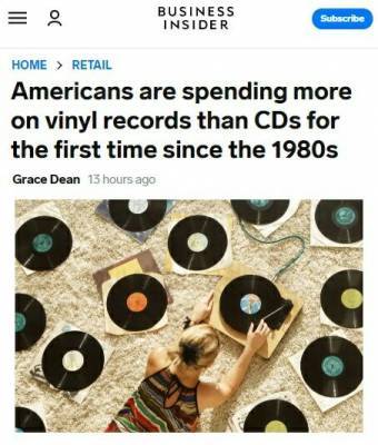 Продажи виниловых пластинок в США перекрыли продажи CD впервые за 55 лет