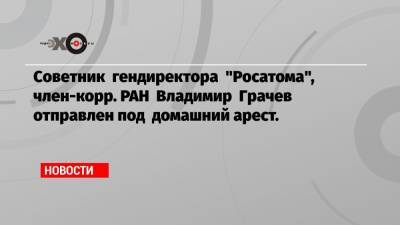 Cоветник гендиректора «Росатома», член-корр. РАН Владимир Грачев отправлен под домашний арест.