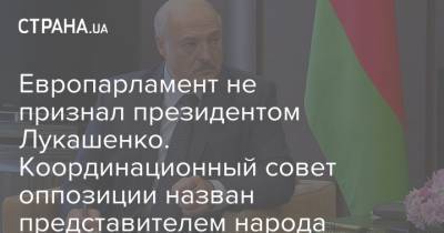 Европарламент не признал президентом Лукашенко. Координационный совет оппозиции назван представителем народа