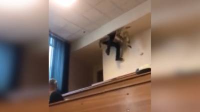 "Отчасти утка": московский студент застрял в вентиляции аудитории. Видео