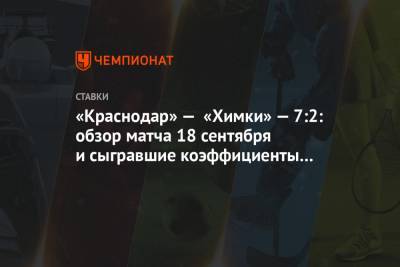 «Краснодар» — «Химки» — 7:2: обзор матча 18 сентября и сыгравшие коэффициенты букмекеров