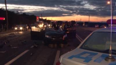 Видео последствий ДТП с тремя автомобилями под Нижним Новгородом