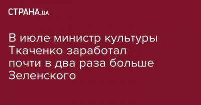 В июле министр культуры Ткаченко заработал почти в два раза больше Зеленского
