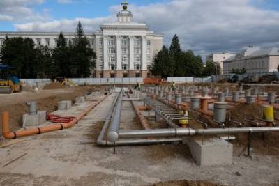 В Уфе на территории реконструируемой Советской площади строят фонтан
