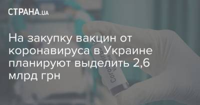 На закупку вакцин от коронавируса в Украине планируют выделить 2,6 млрд грн
