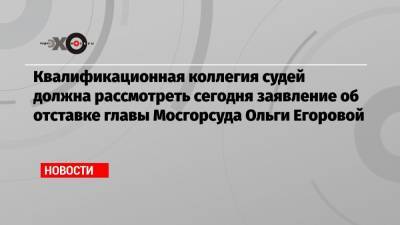 Квалификационная коллегия судей должна рассмотреть сегодня заявление об отставке главы Мосгорсуда Ольги Егоровой