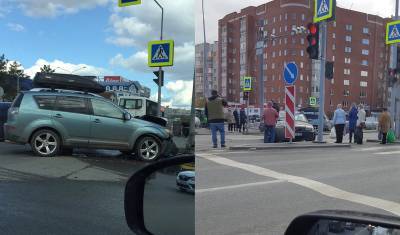 В Тюмени на Московском тракте внедорожник влетел в столб около пешеходного перехода