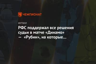 РФС поддержал все решения судьи в матче «Динамо» — «Рубин», на которые жаловались хозяева