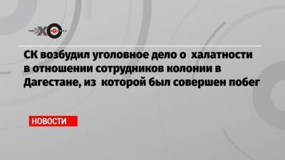 СК возбудил уголовное дело о халатности в отношении сотрудников колонии в Дагестане, из которой был совершен побег