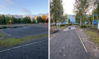 В Петрозаводске новая школьная площадка превратилась в «грязное месиво» через месяц: чиновники все списывают на дождь