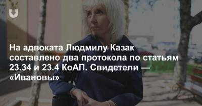 На адвоката Людмилу Казак составлено два протокола по статьям 23.34 и 23.4 КоАП. Свидетели — «Ивановы»
