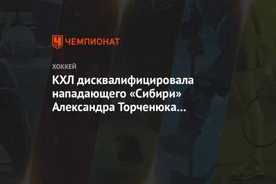 КХЛ дисквалифицировала нападающего «Сибири» Александра Торченюка на один матч