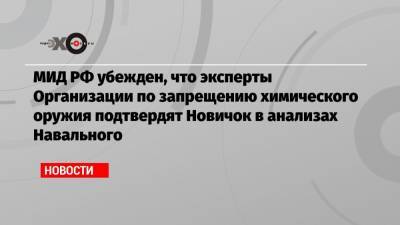 МИД РФ убежден, что эксперты Организации по запрещению химического оружия подтвердят Новичок в анализах Навального