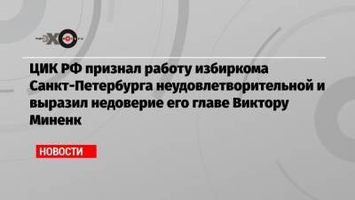 ЦИК РФ признал работу избиркома Санкт-Петербурга неудовлетворительной и выразил недоверие его главе Виктору Миненк
