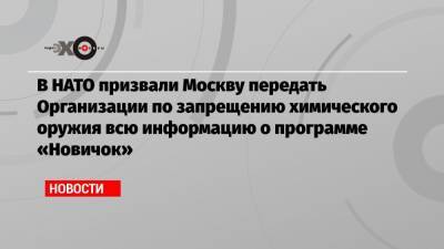 В НАТО призвали Москву передать Организации по запрещению химического оружия всю информацию о программе «Новичок»