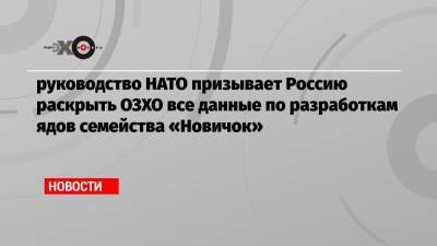 руководство НАТО призывает Россию раскрыть ОЗХО все данные по разработкам ядов семейства «Новичок»