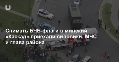 Снимать БЧБ-флаги в минский «Каскад» приехали силовики, МЧС и глава района
