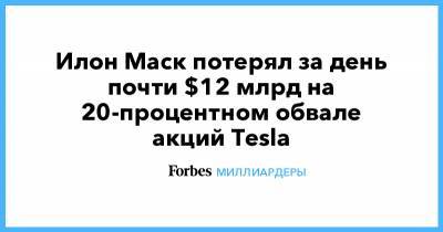 Илон Маск потерял за день почти $12 млрд на 20-процентном обвале акций Tesla