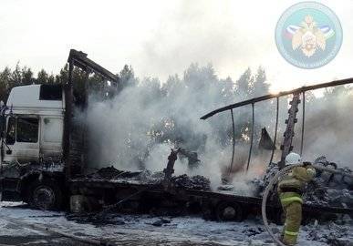 В Башкирии на трассе сгорел грузовой прицеп
