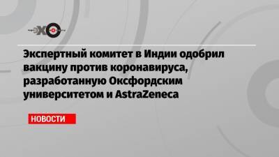 Экспертный комитет в Индии одобрил вакцину против коронавируса, разработанную Оксфордским университетом и AstraZeneca