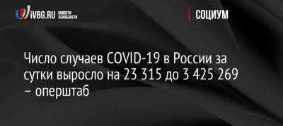 Число случаев COVID-19 в России за сутки выросло на 23 315 до 3 425 269 – оперштаб