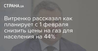 Витренко рассказал как планирует с 1 февраля снизить цены на газ для населения на 44%
