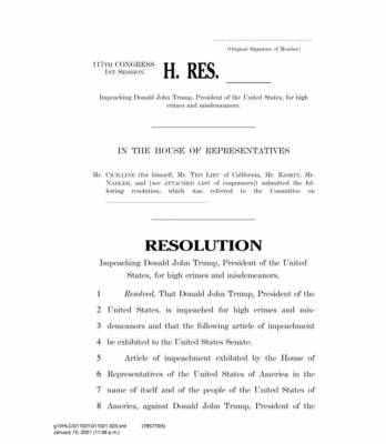 Опубликована резолюция об импичменте Трампа — документ