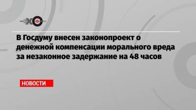 В Госдуму внесен законопроект о денежной компенсации морального вреда за незаконное задержание на 48 часов