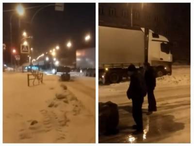 В Кемерове столкнулись фура и автогрейдер: последствия ДТП сняли на видео