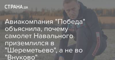 Авиакомпания "Победа" объяснила, почему самолет Навального приземлился в "Шереметьево", а не во "Внуково"