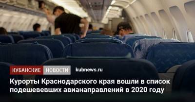 Курорты Краснодарского края вошли в список самых подешевевших авианаправлений в 2020 году