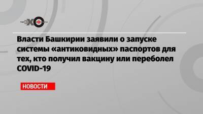 Власти Башкирии заявили о запуске системы «антиковидных» паспортов для тех, кто получил вакцину или переболел COVID-19