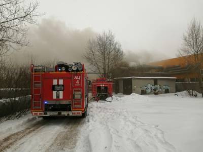 В Челябинске тушат пожар на территории фабрики по производству дверей
