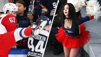 Девушки в мини-юбках, фанаты в защитных касках, хоккеист в позе каратиста. «Металлург» - «Локомотив»: фото