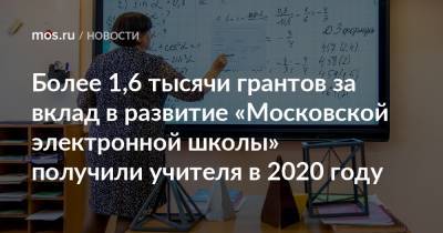 Более 1,6 тысячи грантов за вклад в развитие «Московской электронной школы» получили учителя в 2020 году