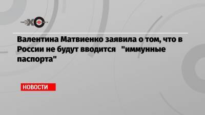 Валентина Матвиенко заявила о том, что в России не будут вводиться «иммунные паспорта»