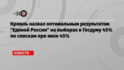 Кремль назвал оптимальным результатом «Единой России» на выборах в Госдуму 45% по спискам при явке 45%