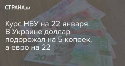 Курс НБУ на 22 января. В Украине доллар подорожал на 5 копеек, а евро на 22