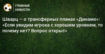 Шварц – о трансферных планах «Динамо»: «Если увидим игрока с хорошим уровнем, то почему нет? Вопрос открыт»