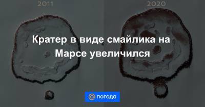 Кратер в виде смайлика на Марсе увеличился