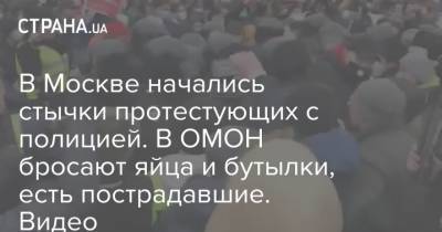 В Москве начались стычки протестующих с полицией. В ОМОН бросают яйца и бутылки, есть пострадавшие. Видео